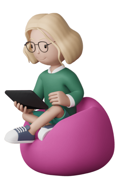 Woman sitting down on her tablet probably creating graphs with chartgo